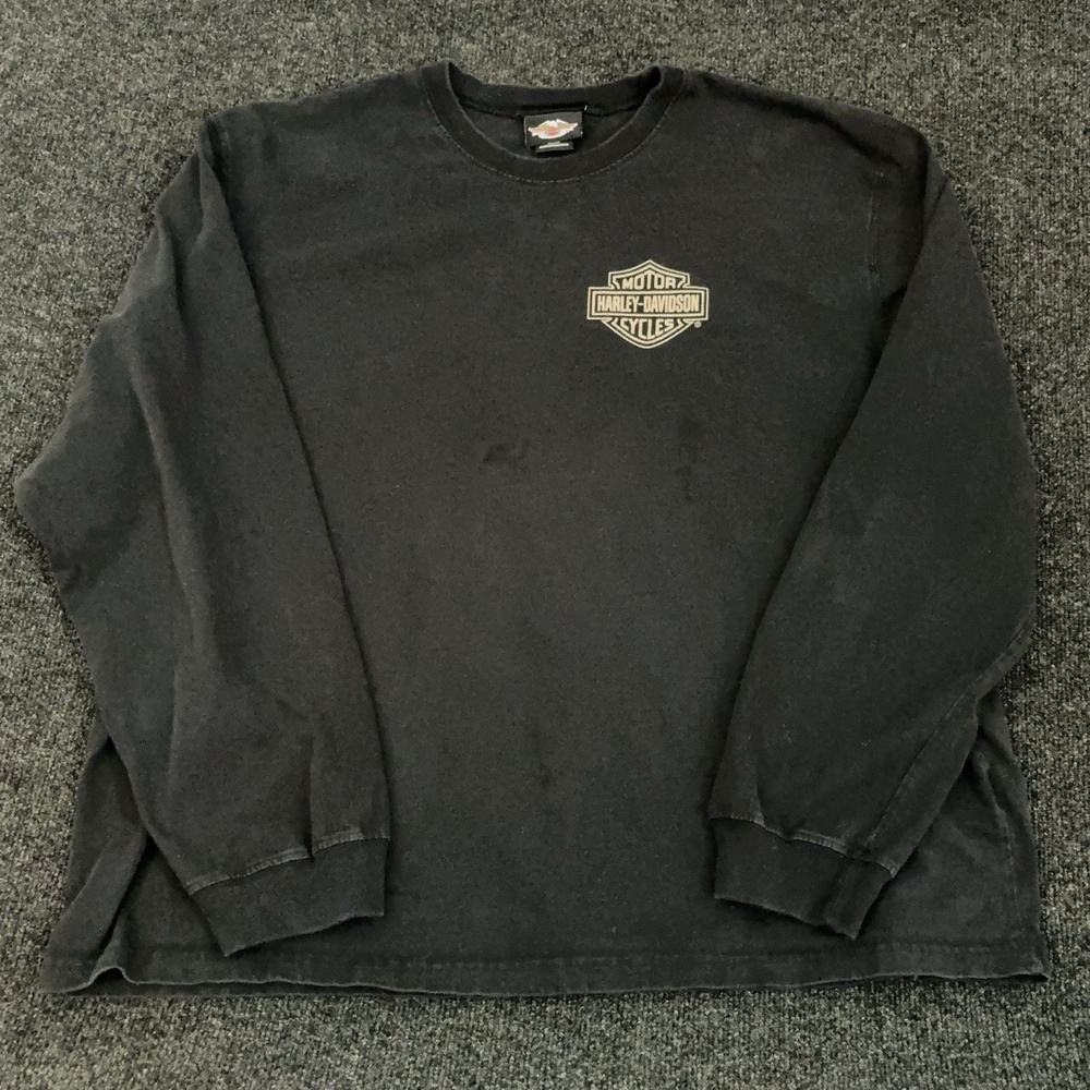 Harley-Davidson Shirt Mens 3XL Black Skull Wings Graphic Long Sleeve T Shirt